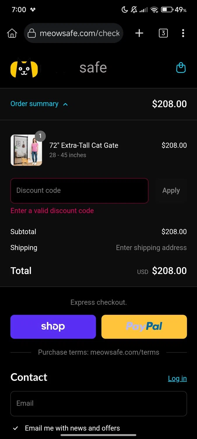 Meow Safe discount code screenshot showing code MeowSafeCALLIE applied at Meow Safe checkout page. Uploaded by SimplyCodes community member MANTEQUILLA_MAVESA on Sep 7, 2025