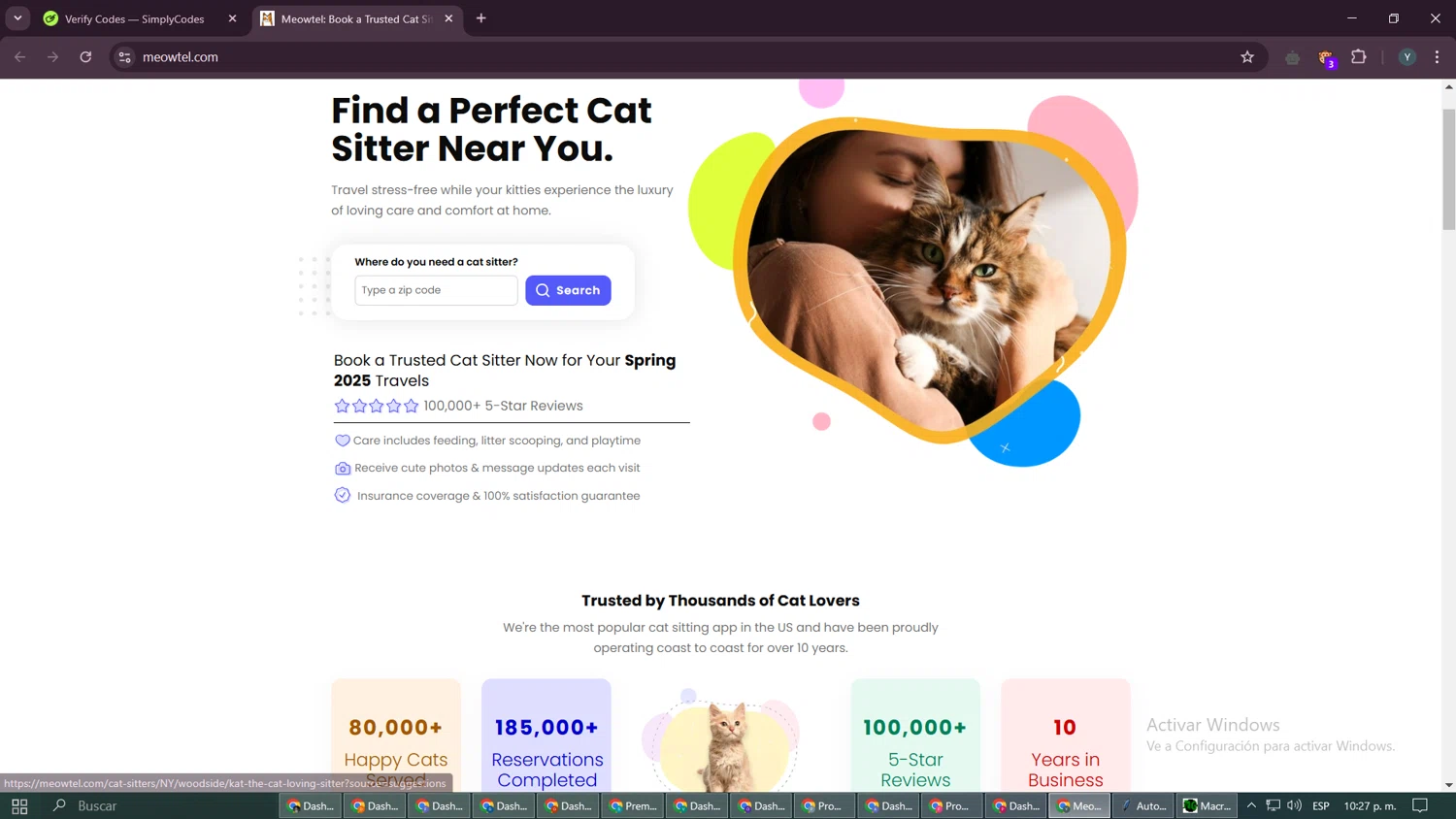 Meowtel discount code screenshot showing code MEOW01140 applied at Meowtel checkout page. Uploaded by SimplyCodes community member PromoGenius8436 on Mar 4, 2025