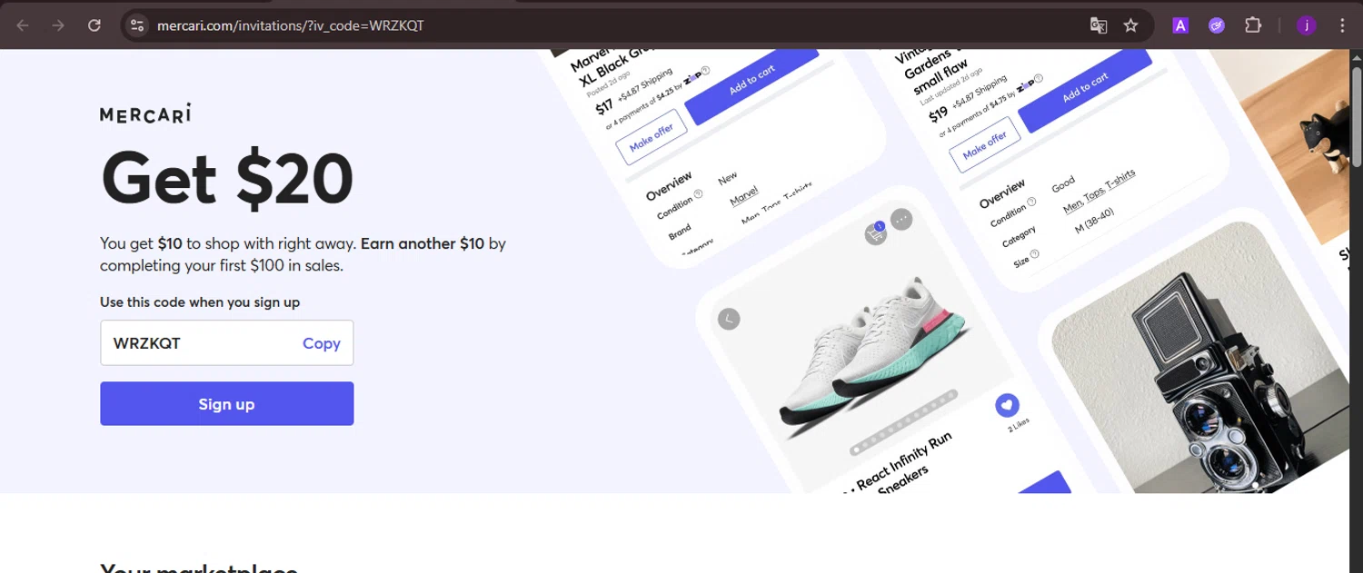 Mercari discount code screenshot showing code WRZKQT applied at Mercari checkout page. Uploaded by SimplyCodes community member CoinMaverick1452 on Aug 25, 2025