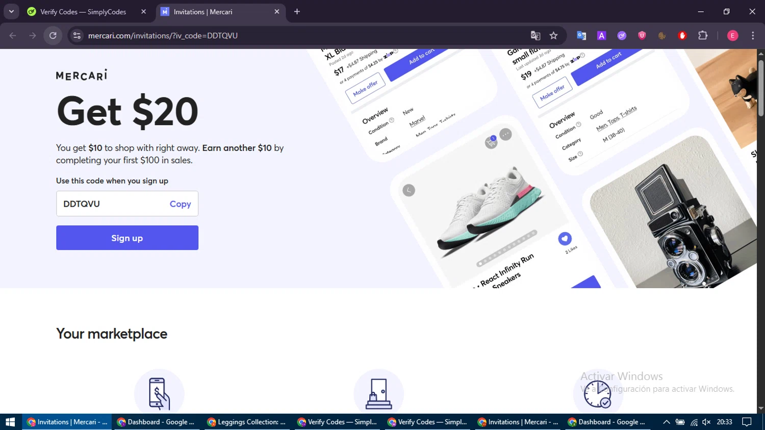 Mercari discount code screenshot showing code DDTQVU applied at Mercari checkout page. Uploaded by SimplyCodes community member MightyNavigator742 on Aug 26, 2025