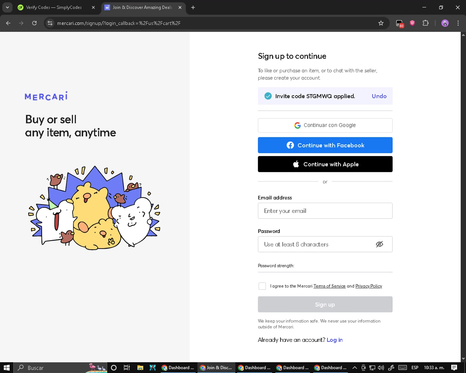 Mercari discount code screenshot showing code STGMWQ applied at Mercari checkout page. Uploaded by SimplyCodes community member PromoScout8746 on Aug 24, 2025