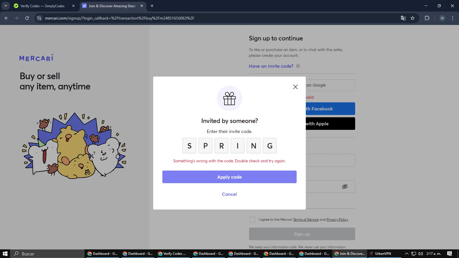 Mercari promo code screenshot showing code YVEZPZ applied at Mercari checkout page. Uploaded by SimplyCodes community member SmartMaverick5327 on Feb 1, 2026