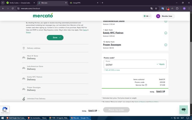 Mercato checkout page showing Mercato promo code box | Screenshot taken by SimplyCodes community member on Aug 1, 2025