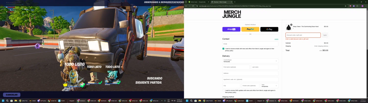 Merch Jungle discount code screenshot showing code HEYTHERE2025 applied at Merch Jungle checkout page. Uploaded by SimplyCodes community member PennyWizard1195 on May 31, 2025