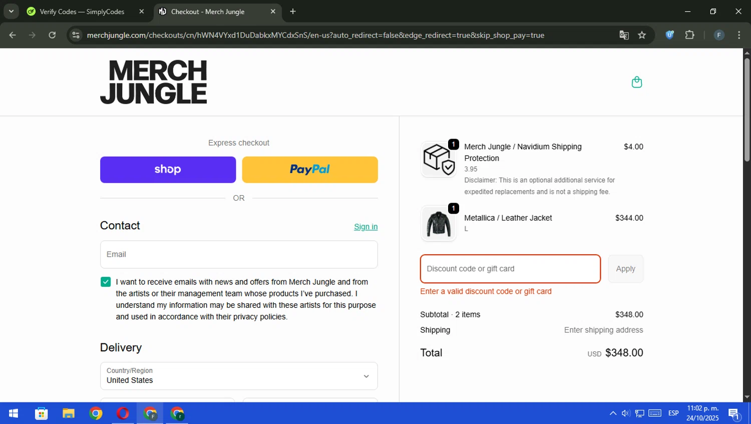 Merch Jungle discount code screenshot showing code DHEAV30 applied at Merch Jungle checkout page. Uploaded by SimplyCodes community member pajarito on Oct 25, 2025