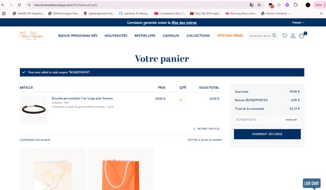 Merci Maman checkout page showing Merci Maman discount code box | Screenshot taken by SimplyCodes community member on May 10, 2025