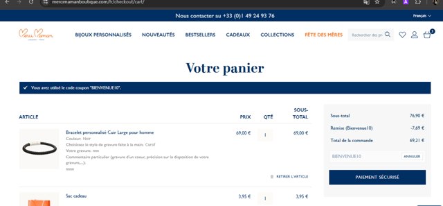 Merci Maman checkout page showing Merci Maman discount code box | Screenshot taken by SimplyCodes community member on May 8, 2025