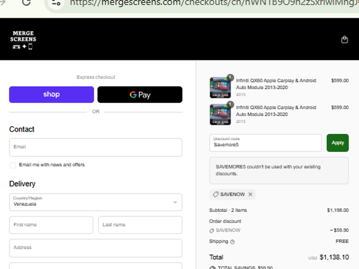 Merge Screens discount code screenshot showing code Savemore5 applied at Merge Screens checkout page. Uploaded by SimplyCodes community member RewardFinder4836 on Sep 2, 2025