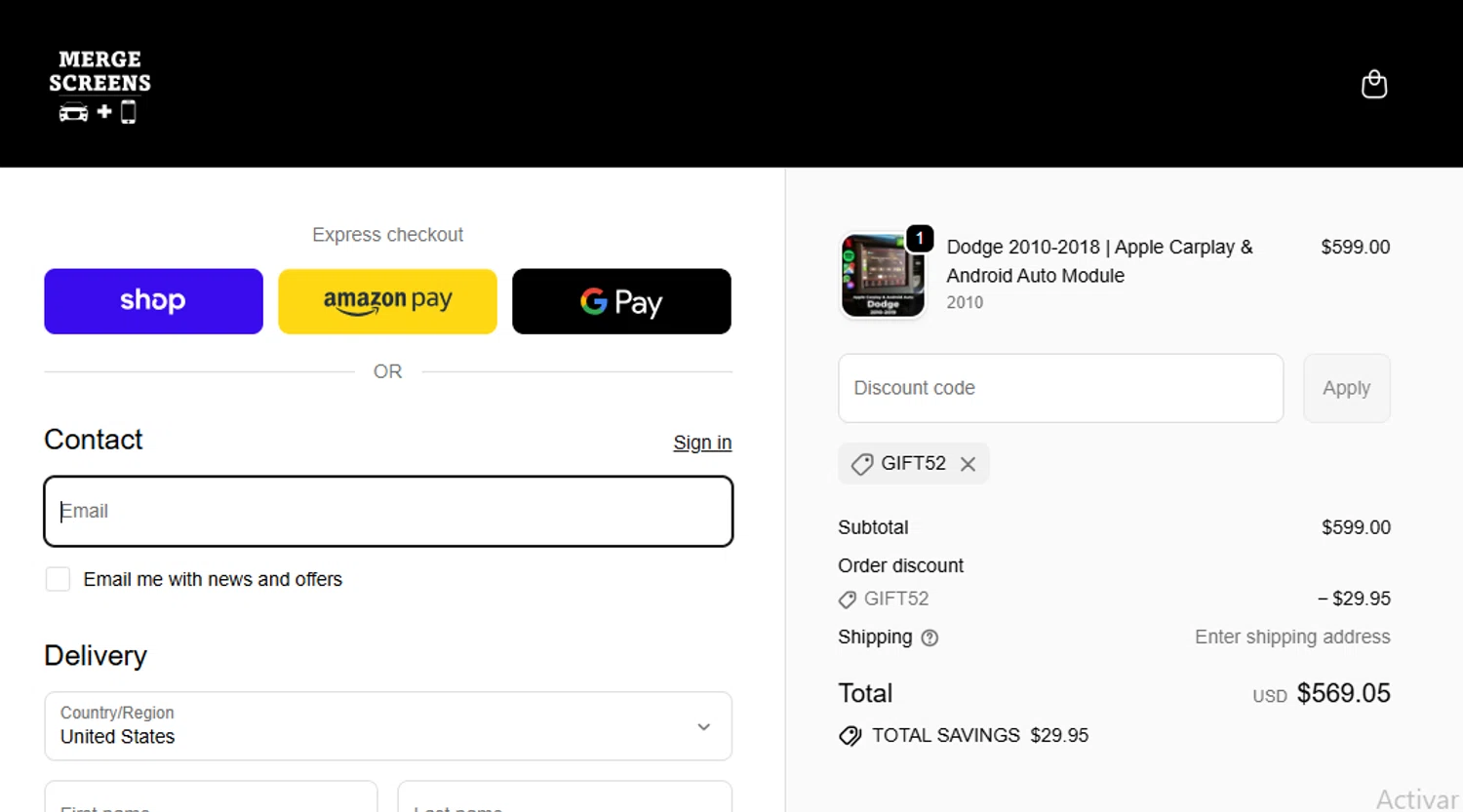 Merge Screens discount code screenshot showing code GIFT52 applied at Merge Screens checkout page. Uploaded by SimplyCodes community member Francisco on Oct 22, 2025