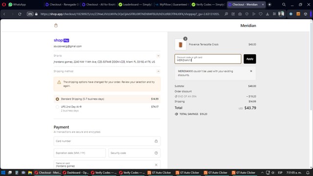 Meridian checkout page showing Meridian promo code box | Screenshot taken by SimplyCodes community member on May 25, 2024
