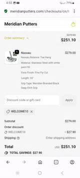 WELCOME10 coupon verification screenshot