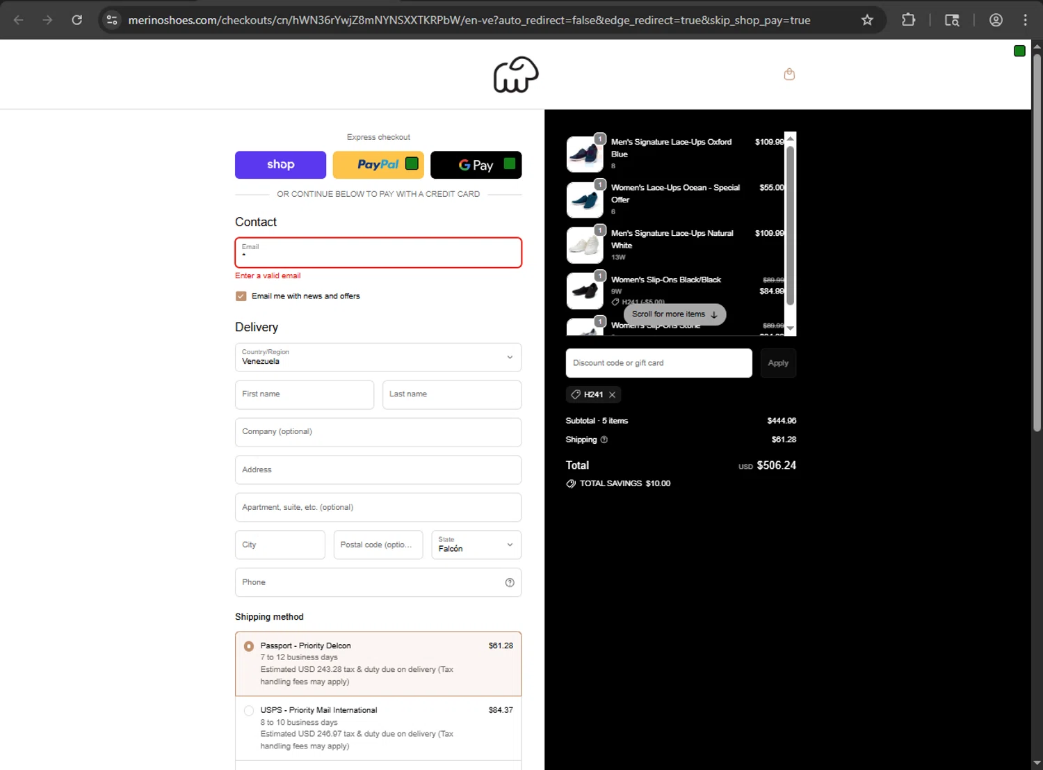 Merinos coupon code screenshot showing code H241 applied at Merinos checkout page. Uploaded by SimplyCodes community member MAHORAGA on Sep 18, 2025