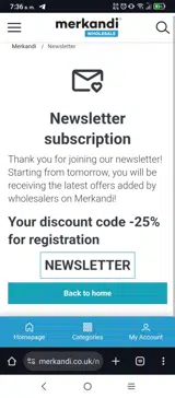 newsletter coupon verification screenshot
