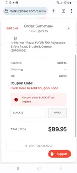BLACK15 coupon verification screenshot