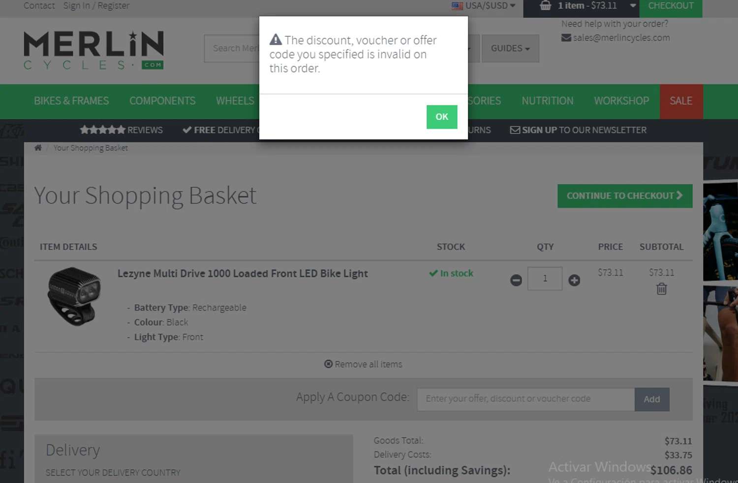 Merlin Cycles discount code screenshot showing code TDF7 applied at Merlin Cycles checkout page. Uploaded by SimplyCodes community member BudgetGuardian5712 on Nov 23, 2025