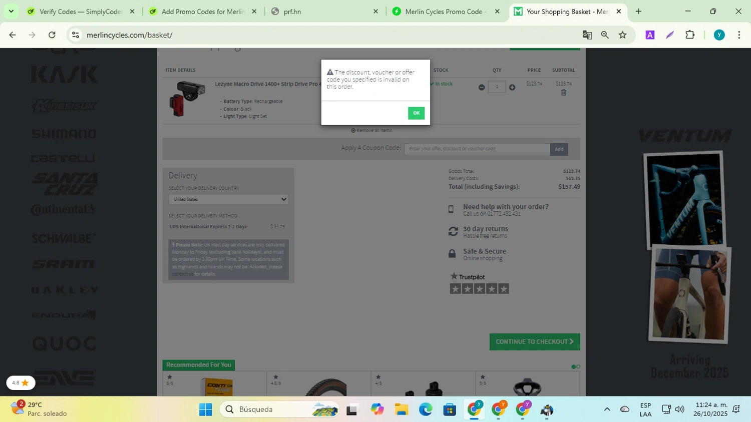 Merlin Cycles discount code screenshot showing code STEP10 applied at Merlin Cycles checkout page. Uploaded by SimplyCodes community member yadiracg074 on Oct 26, 2025