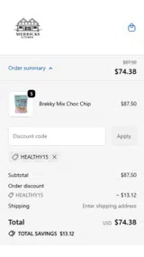 HEALTHY15 coupon verification screenshot