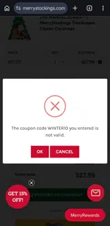 WINTER10 coupon verification screenshot