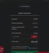 welcome15 coupon verification screenshot