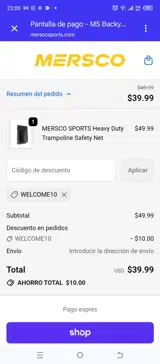 MERSCO SPORTS coupon verification screenshot