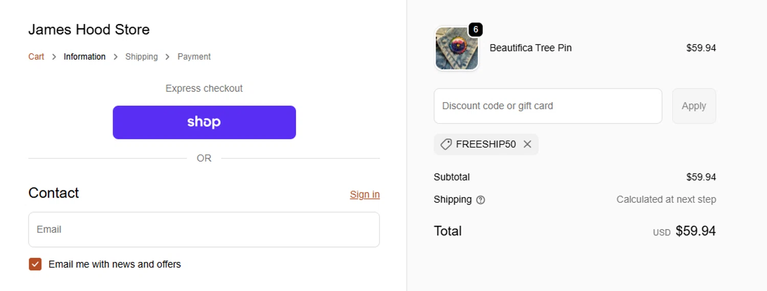 Mesmerica promo code screenshot showing code FREESHIP50 applied at Mesmerica checkout page. Uploaded by SimplyCodes community member CouponLion324 on Sep 21, 2025