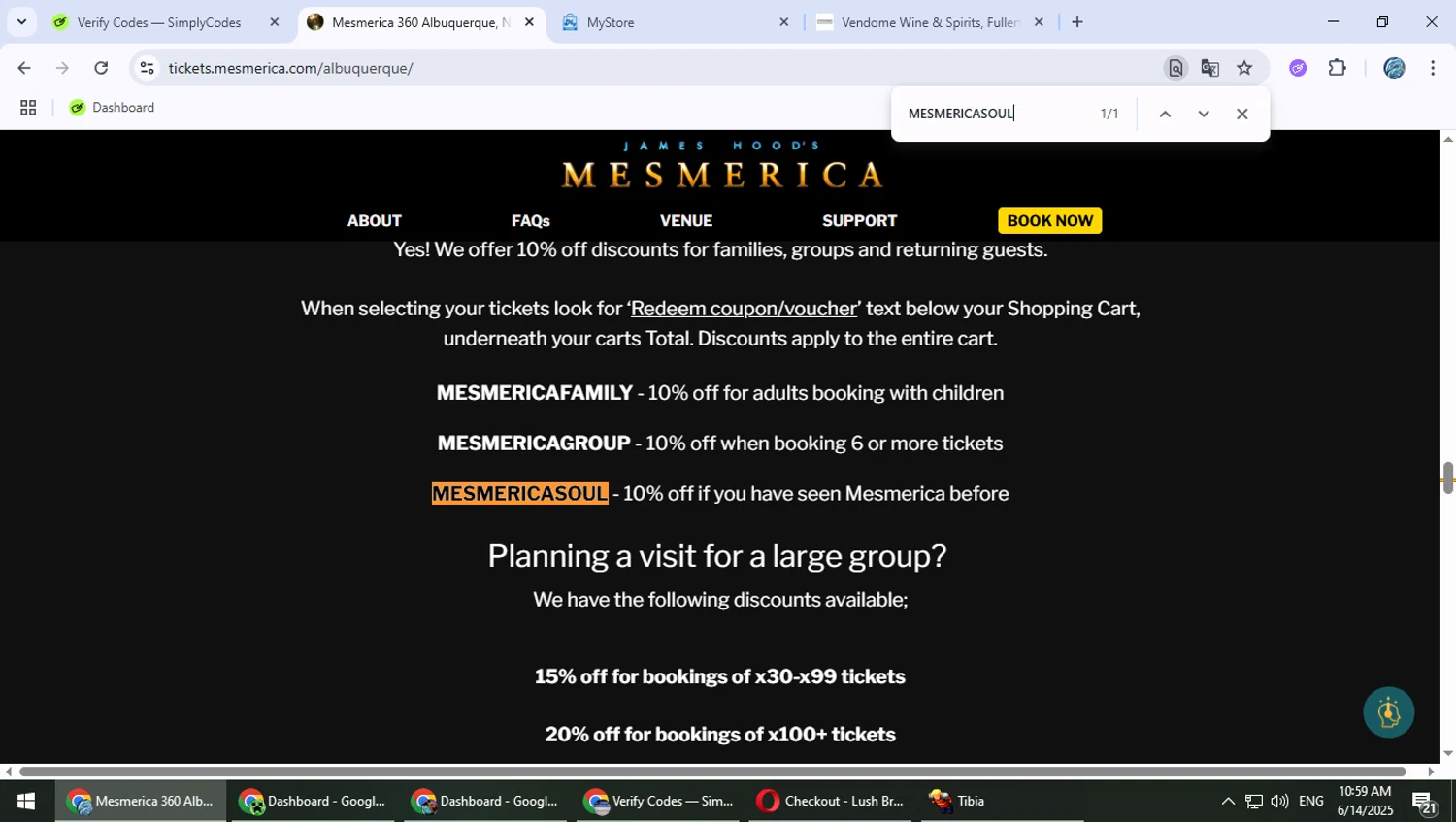 Mesmerica promo code screenshot showing code MESMERICASOUL applied at Mesmerica checkout page. Uploaded by SimplyCodes community member PokeGOAT on Jun 14, 2025