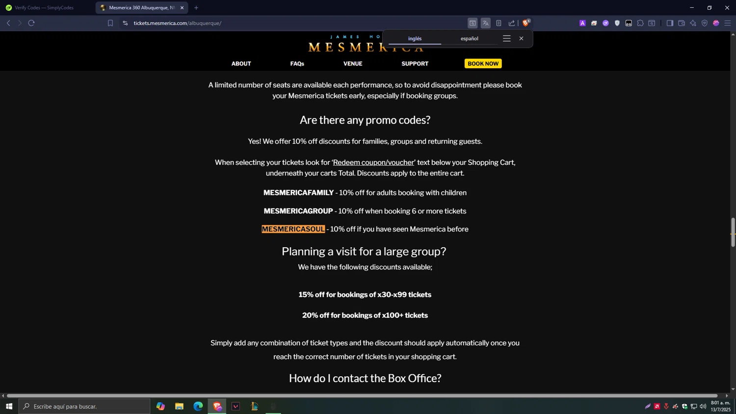 Mesmerica promo code screenshot showing code MESMERICASOUL applied at Mesmerica checkout page. Uploaded by SimplyCodes community member Tragedy on Jul 13, 2025
