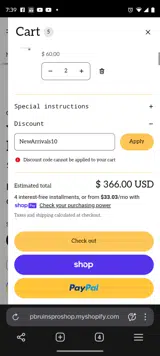 NewArrivals10 coupon verification screenshot
