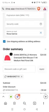 MHBASKET15 coupon verification screenshot