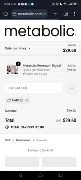 CART20 coupon verification screenshot