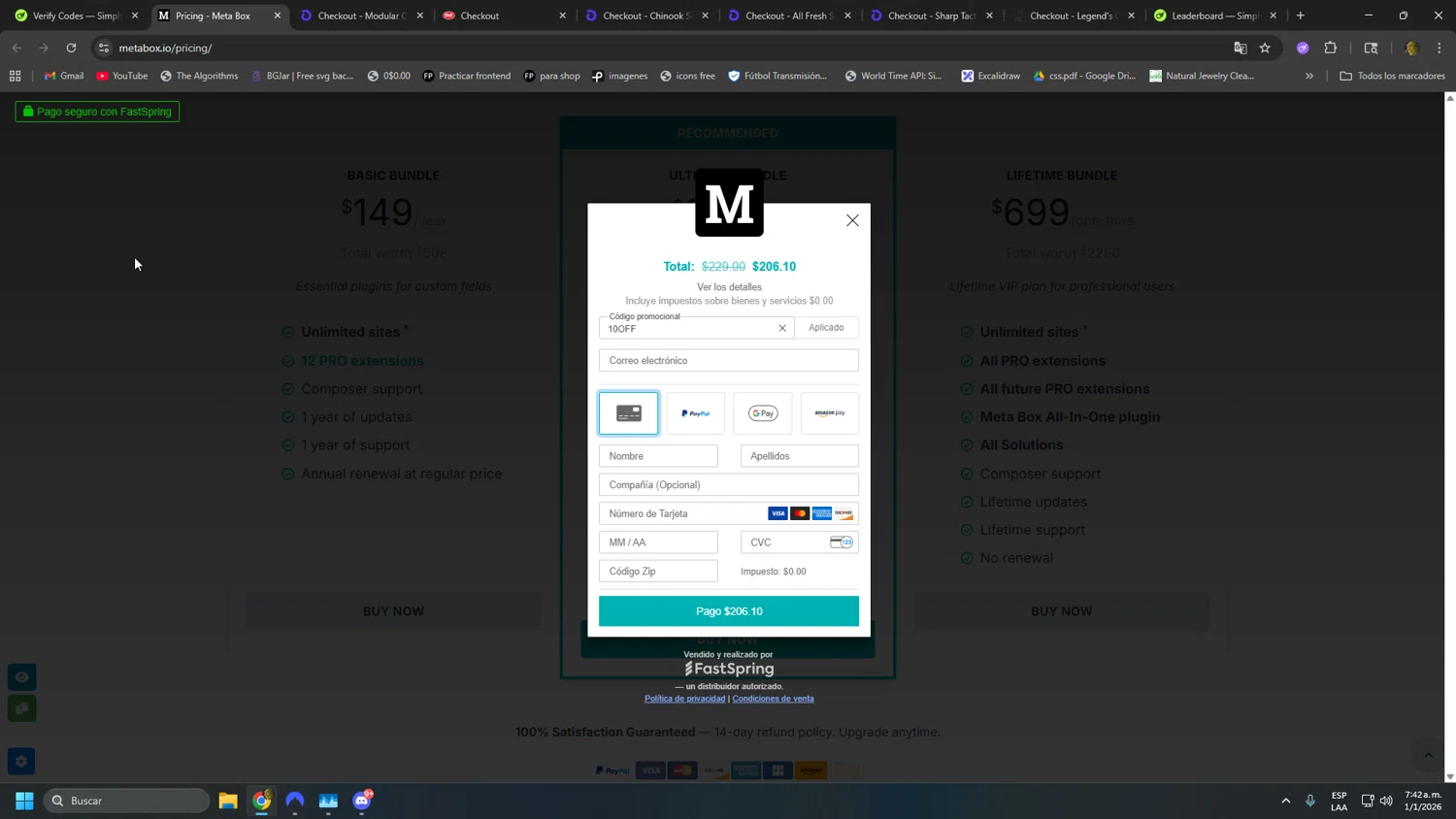 Meta Box checkout page showing Meta Box promo code box | Screenshot taken by SimplyCodes community member on Jan 1, 2026
