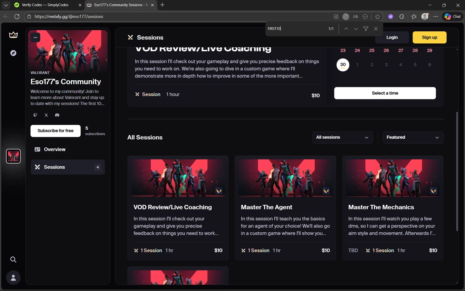 Metafy promo code screenshot showing code FIRST10 applied at Metafy checkout page. Uploaded by SimplyCodes community member Yuyu12 on Nov 30, 2025
