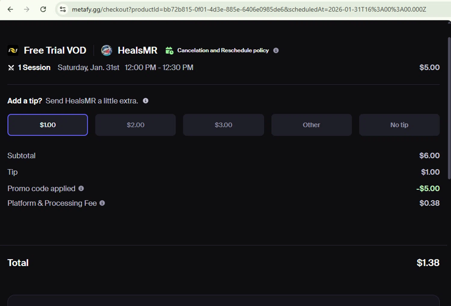 Metafy checkout page showing Metafy promo code box | Screenshot taken by SimplyCodes community member on Jan 27, 2026