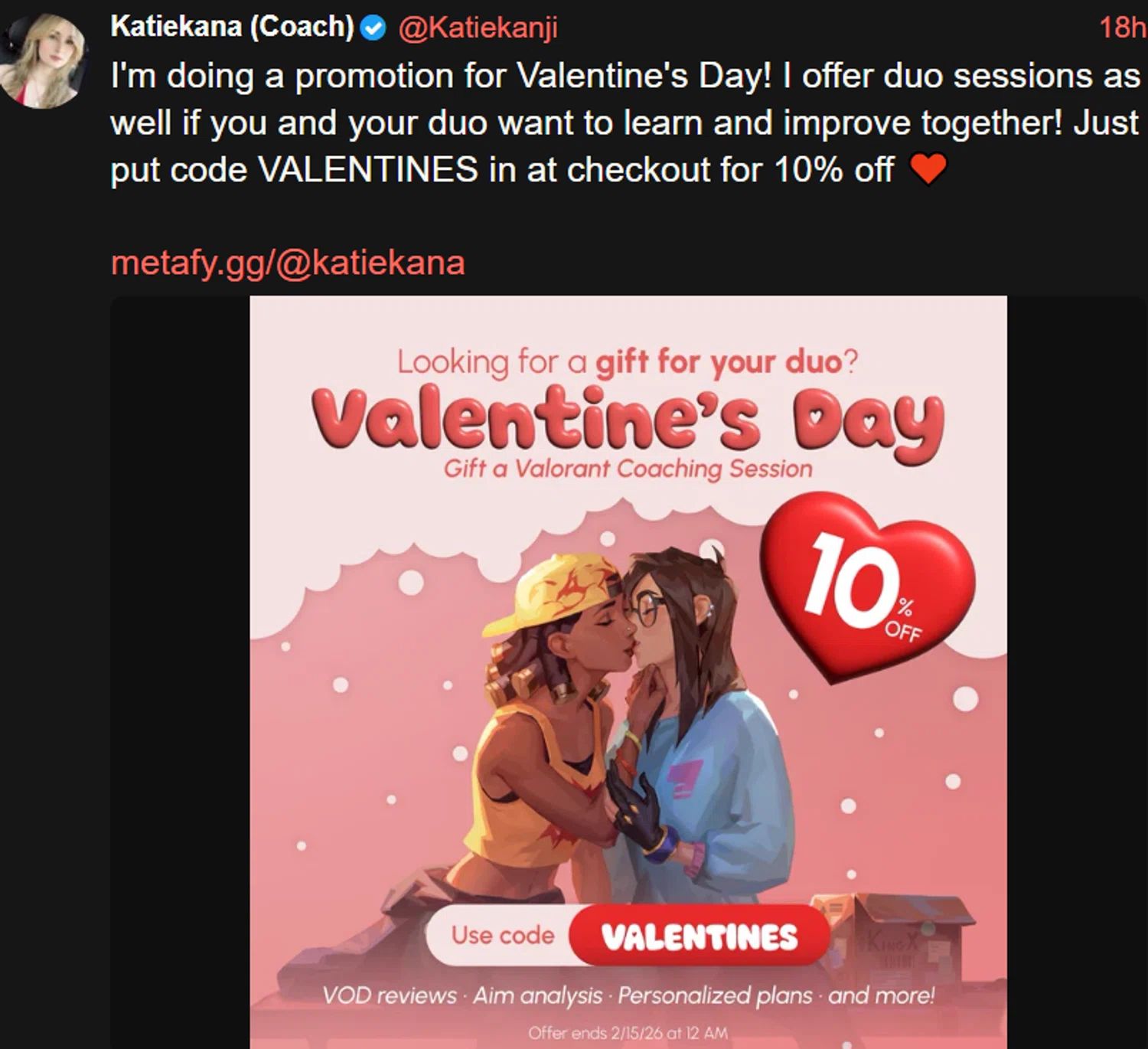 Metafy promo code screenshot showing code VALENTINES applied at Metafy checkout page. Uploaded by SimplyCodes community member anosesmith on Feb 2, 2026