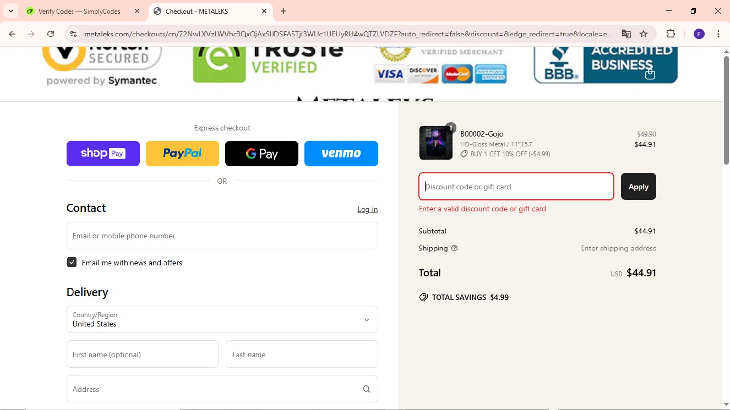 Metaleks promo code screenshot showing code EAGLES applied at Metaleks checkout page. Uploaded by SimplyCodes community member MightyCaptain635 on Apr 9, 2025