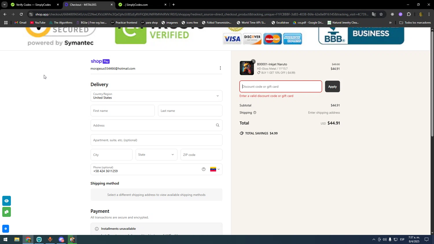 Metaleks promo code screenshot showing code MYTEAM applied at Metaleks checkout page. Uploaded by SimplyCodes community member kakakakakka on Apr 8, 2025