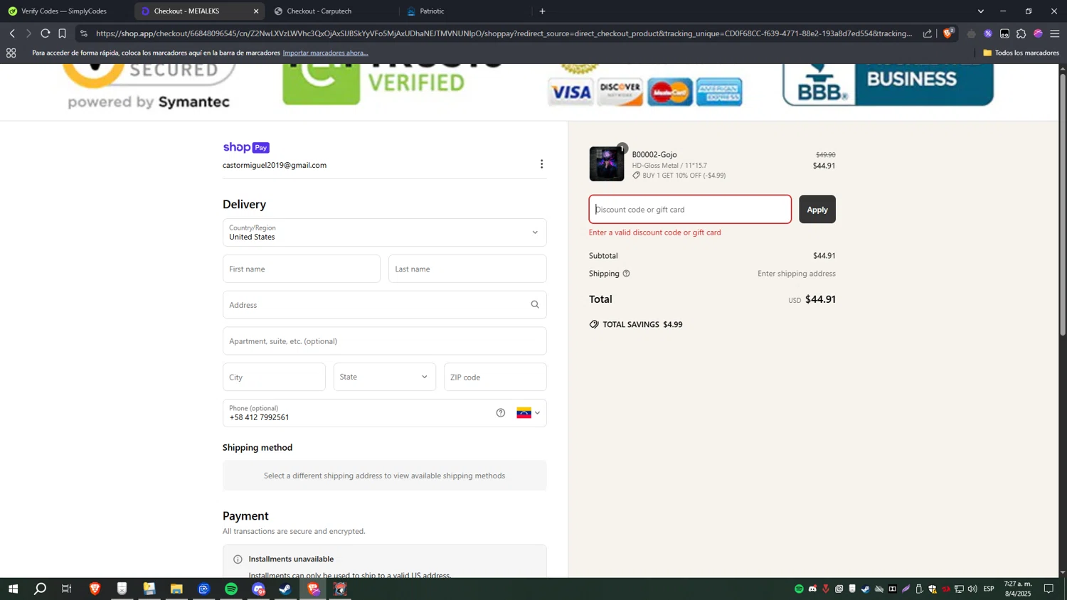 Metaleks promo code screenshot showing code MYTEAM applied at Metaleks checkout page. Uploaded by SimplyCodes community member CoinHawk6938 on Apr 8, 2025