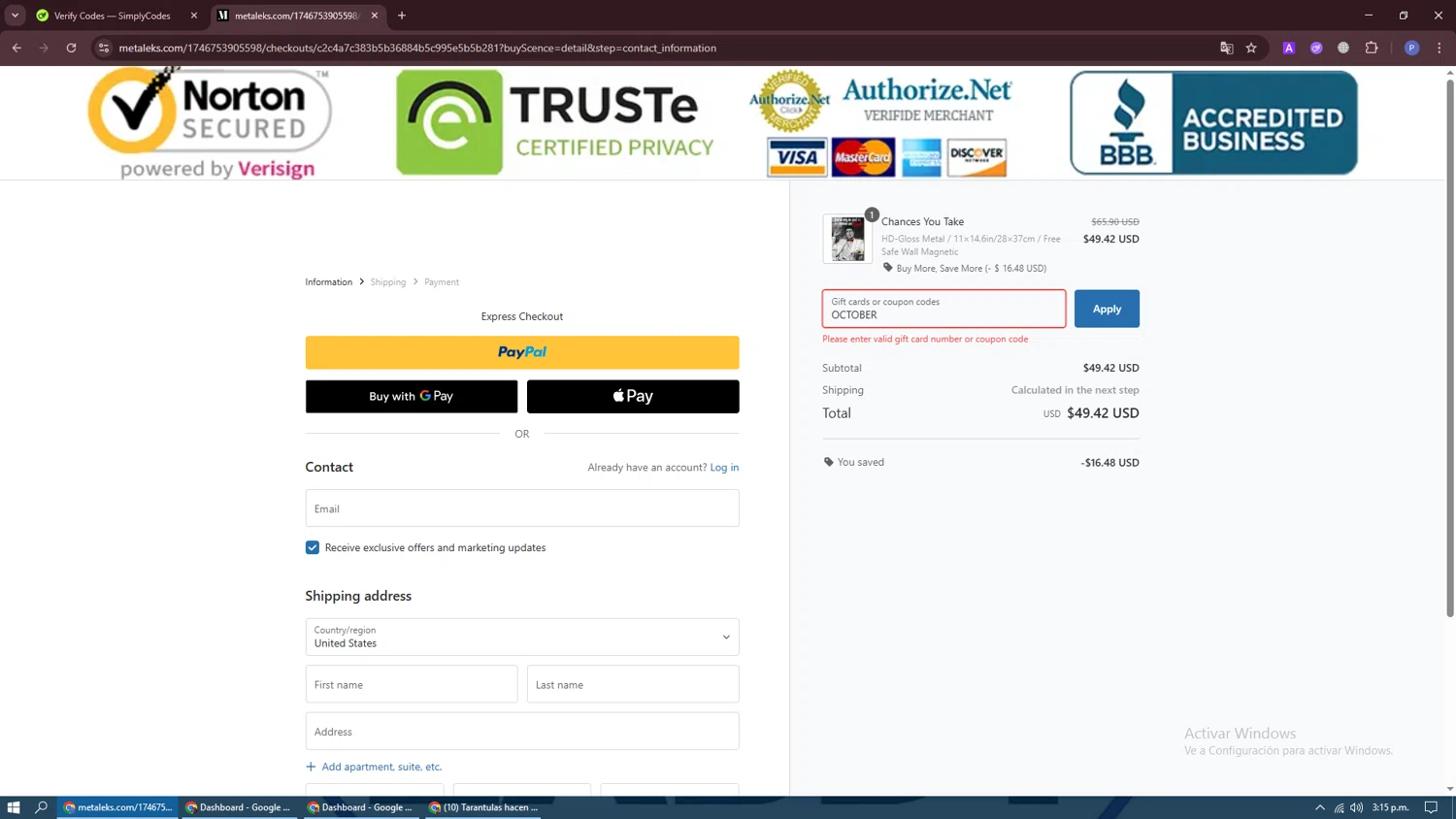 Metaleks promo code screenshot showing code OCTOBER applied at Metaleks checkout page. Uploaded by SimplyCodes community member Darknigth31 on Oct 29, 2025