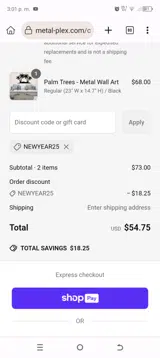 NEWYEAR25 coupon verification screenshot