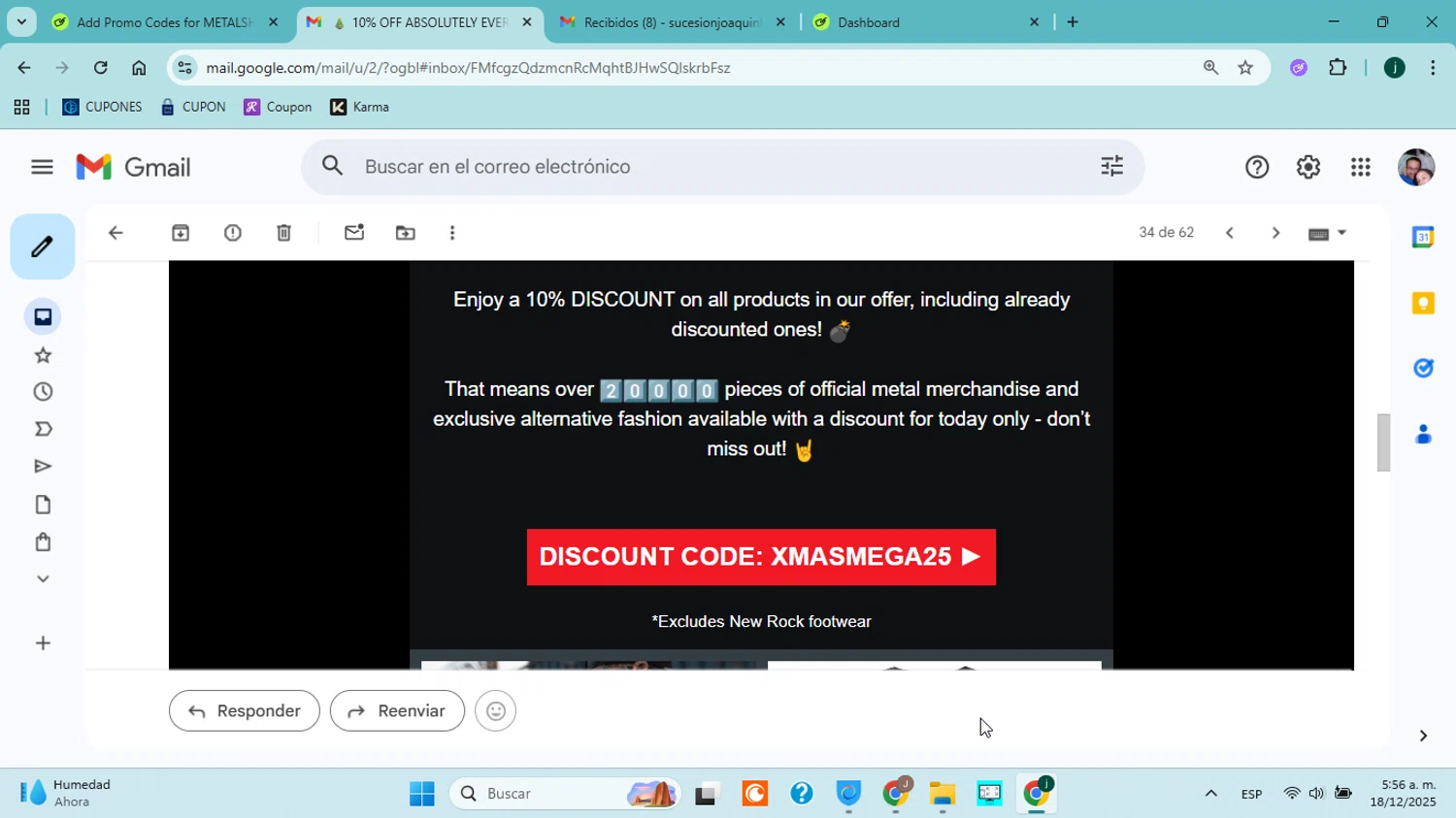 METALSHOP discount code screenshot showing code xmasmega25 applied at METALSHOP checkout page. Uploaded by SimplyCodes community member jorgejavierherrera on Dec 18, 2025