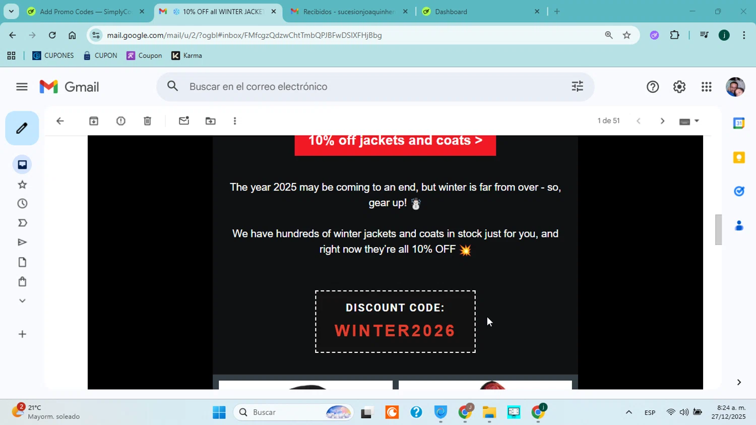 METALSHOP discount code screenshot showing code WINTER2026 applied at METALSHOP checkout page. Uploaded by SimplyCodes community member jorgejavierherrera on Dec 27, 2025