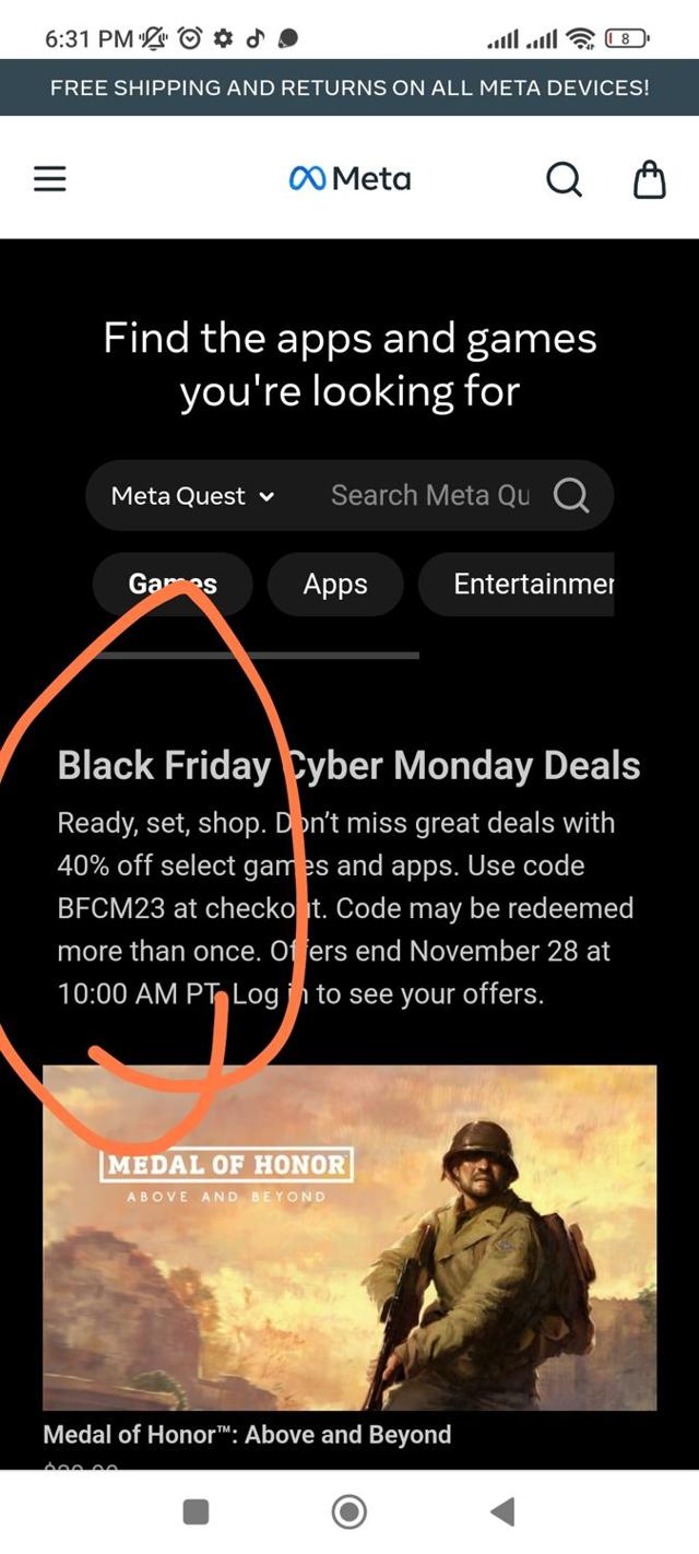 Meta Quest (formerly Oculus) checkout page showing Meta Quest (formerly Oculus) promo code box | Screenshot taken by SimplyCodes community member on Nov 21, 2023