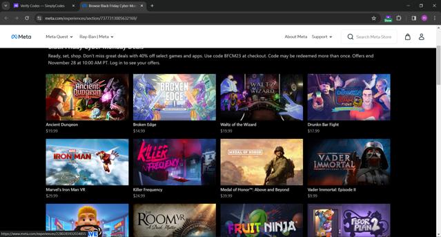 Meta Quest (formerly Oculus) checkout page showing Meta Quest (formerly Oculus) promo code box | Screenshot taken by SimplyCodes community member on Nov 21, 2023