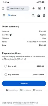 Meta Quest (formerly Oculus) coupon verification screenshot