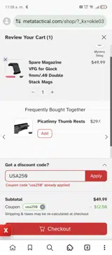 Meta Tactical coupon verification screenshot