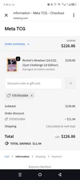 STEVEN3884 coupon verification screenshot