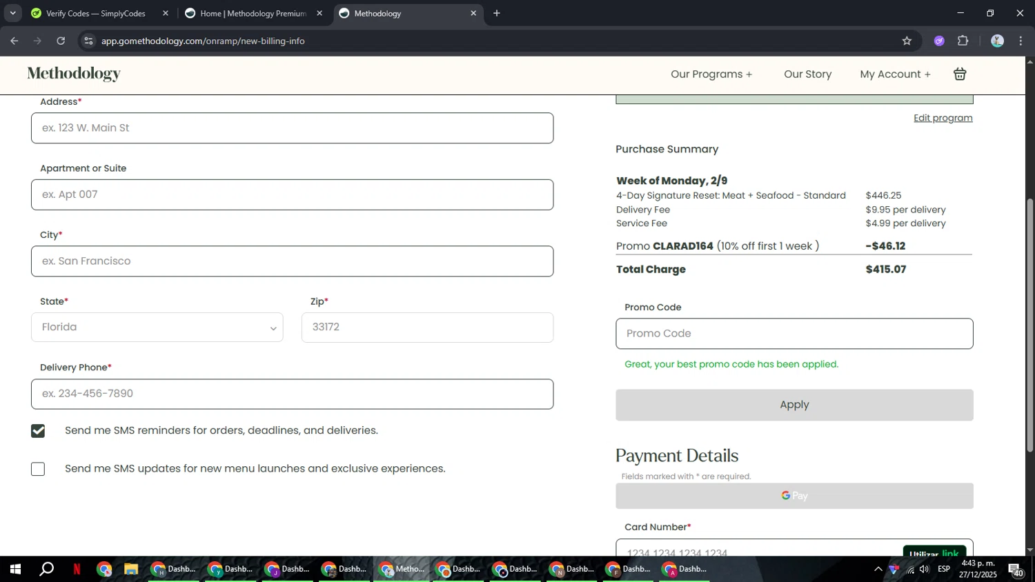 Methodology promo code screenshot showing code SHOPSALLY applied at Methodology checkout page. Uploaded by SimplyCodes community member ShrewdSeeker6165 on Dec 27, 2025