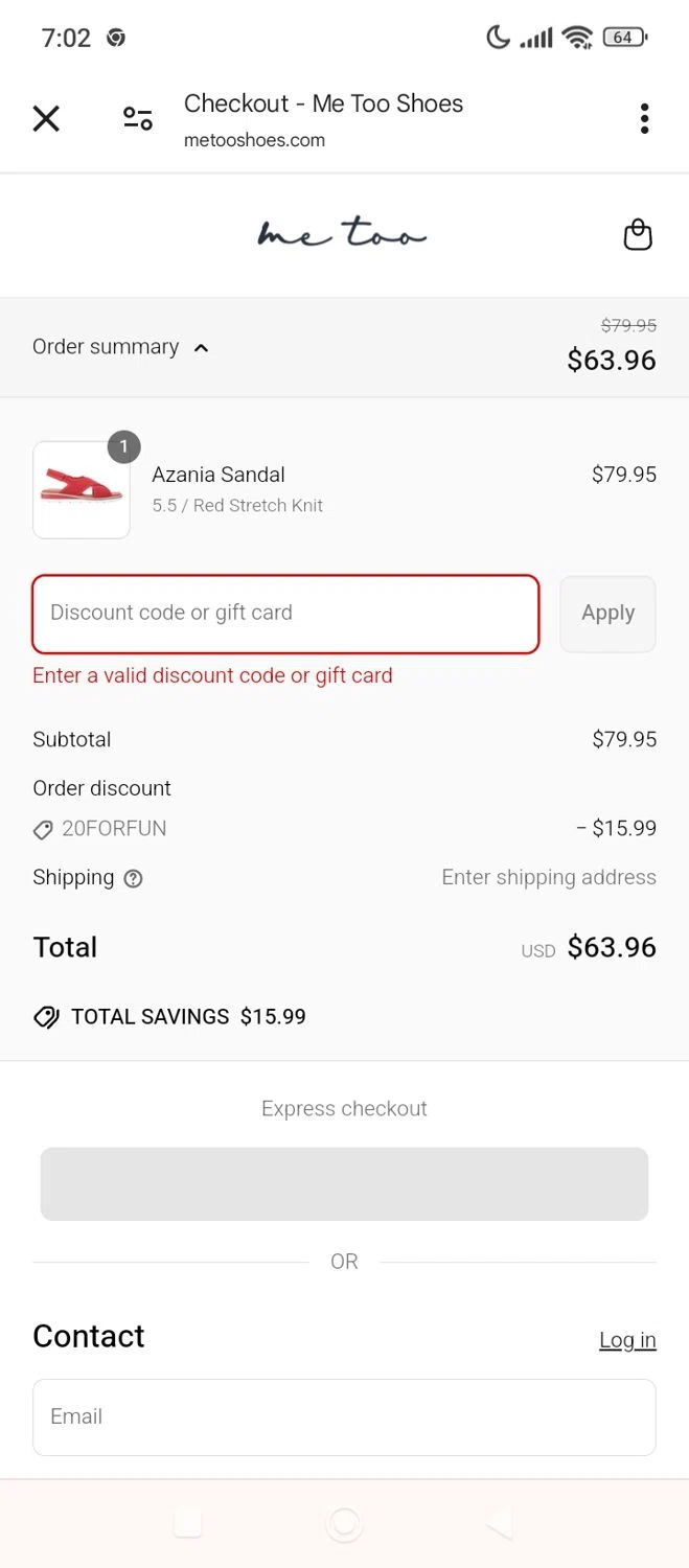 Me Too Shoes discount code screenshot showing code CHOCOEGGS applied at Me Too Shoes checkout page. Uploaded by SimplyCodes community member Kaylaytone on May 2, 2025
