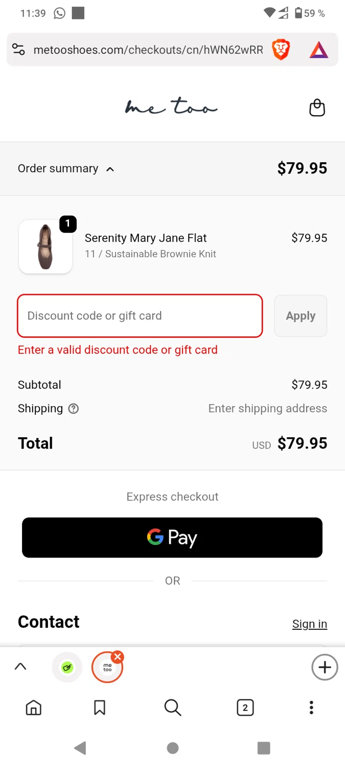 Me Too Shoes discount code screenshot showing code 35BFMETOO applied at Me Too Shoes checkout page. Uploaded by SimplyCodes community member BeaMartinez on Dec 4, 2025