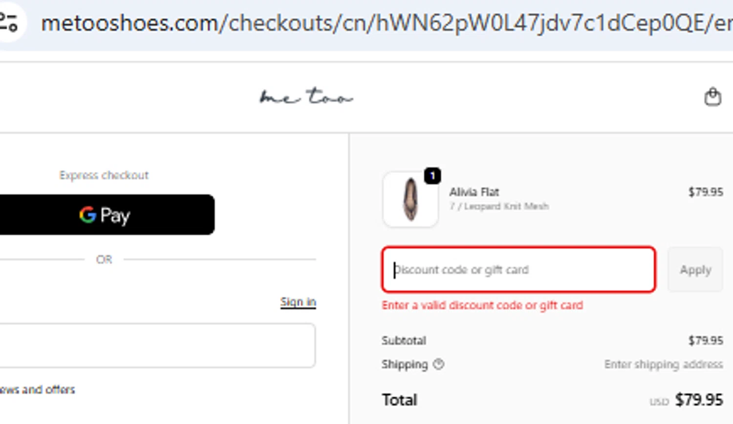 Me Too Shoes discount code screenshot showing code 35BFMETOO applied at Me Too Shoes checkout page. Uploaded by SimplyCodes community member PennyOwl2559 on Dec 4, 2025